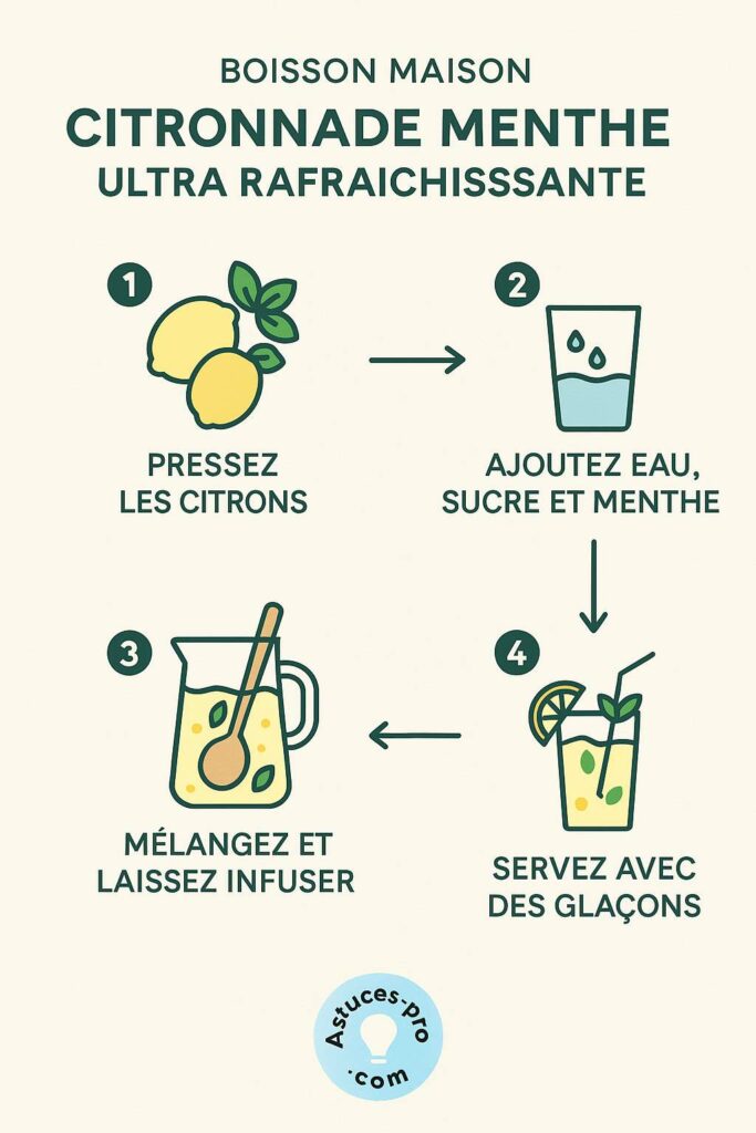 Préparation de la citronnade maison rafraîchissante à la menthe